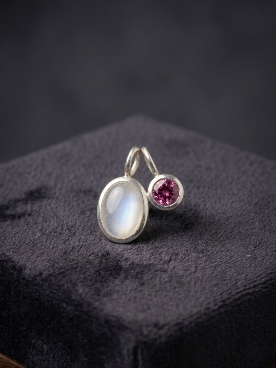 White moonstone & Purple spinel pendant
