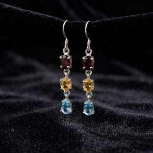 Natural Blue Topaz & Citrine & Garnet Earring