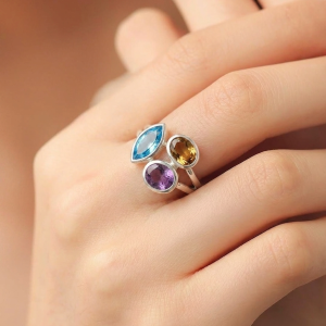 Tri-Gem Artisan Silver Ring